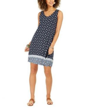 Style & Co. Women&#039;s Cross-Back Printed Dress Navy Size X-Large