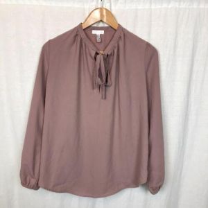 Amazing deals Women deals Leith Women&#039;s Long Sleeve Blouse Shirt Bow Neck Tie Dusty Rose Pink Size XS
